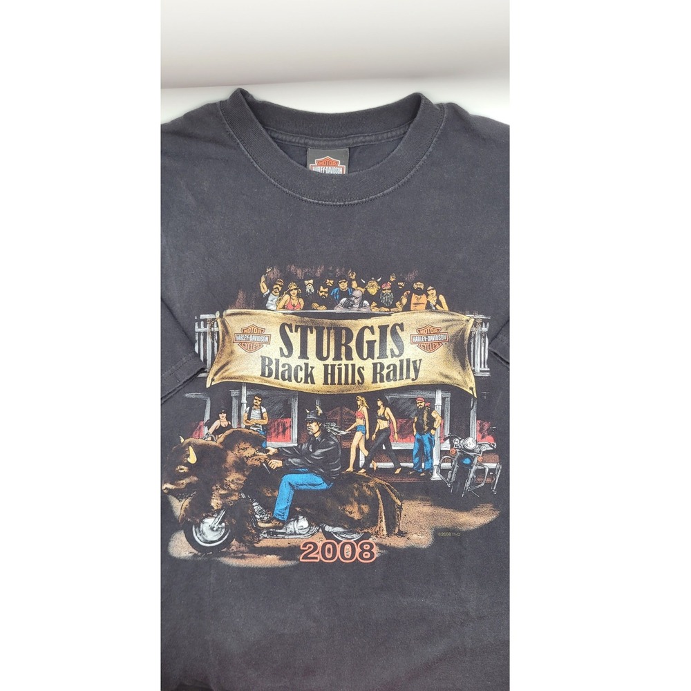 Vintage Harley Davidson Sturgis Rally Tee XL Black Double Sided USA Made 2008